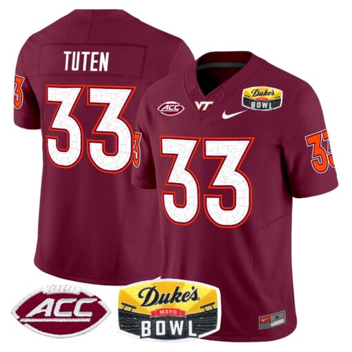 Bhayshul Tuten Jersey #33 Virginia Tech Hokies 2025 Duke’s Mayo Bowl Patch Vapor Stitched Football - Image 5