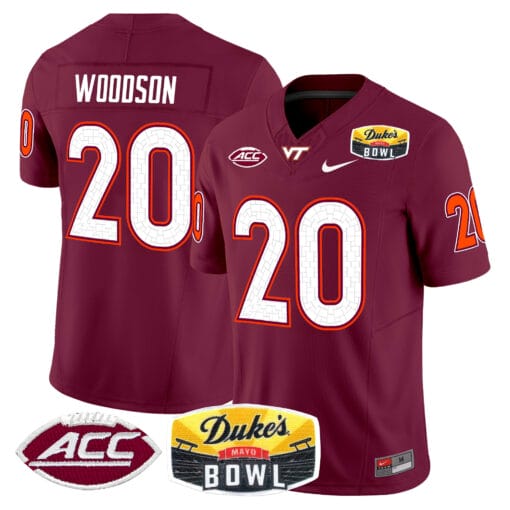 Caleb Woodson Jersey #20 Virginia Tech Hokies 2025 Duke’s Mayo Bowl Patch Vapor Stitched Football - Image 5