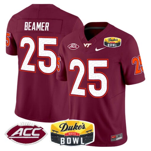 Frank Beamer Jersey #25 Virginia Tech Hokies 2025 Duke’s Mayo Bowl Patch Vapor Stitched Football - Image 5