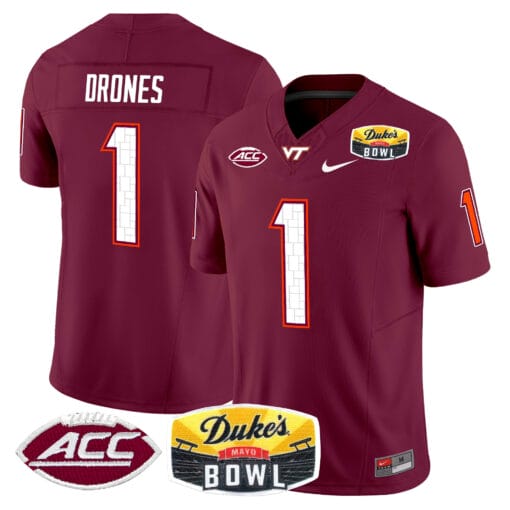 Kyron Drones Jersey #1 Virginia Tech Hokies 2025 Duke’s Mayo Bowl Patch Vapor Stitched Football - Image 5