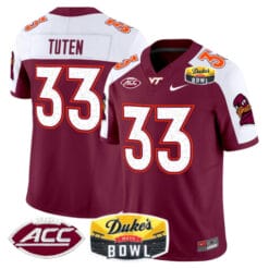Bhayshul Tuten Jersey #33 Virginia Tech Hokies 2025 Duke’s Mayo Bowl Patch Vapor Stitched Football