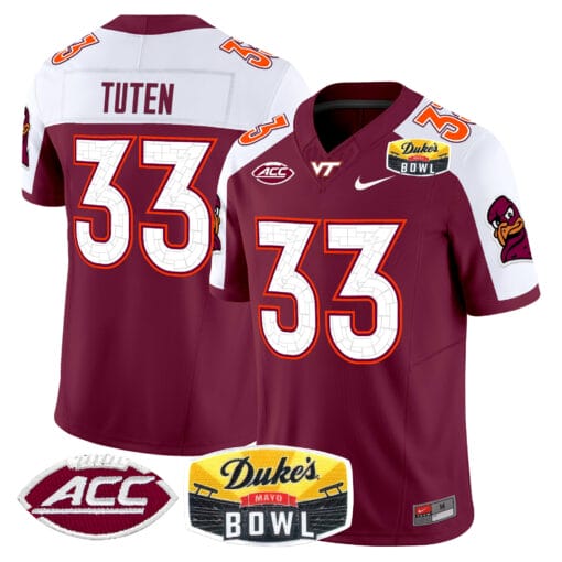 Bhayshul Tuten Jersey #33 Virginia Tech Hokies 2025 Duke’s Mayo Bowl Patch Vapor Stitched Football