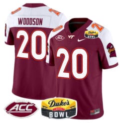 Caleb Woodson Jersey #20 Virginia Tech Hokies 2025 Duke’s Mayo Bowl Patch Vapor Stitched Football