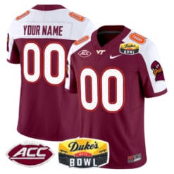 Custom Virginia Tech Hokies Jersey 2025 Duke’s Mayo Bowl Patch Vapor Stitched Football