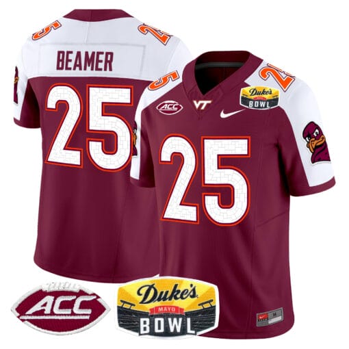 Frank Beamer Jersey #25 Virginia Tech Hokies 2025 Duke’s Mayo Bowl Patch Vapor Stitched Football