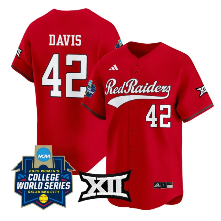 Mihyia Davis Jersey #42 Texas Tech Red Raiders 2025 World Series Stitched Baseball