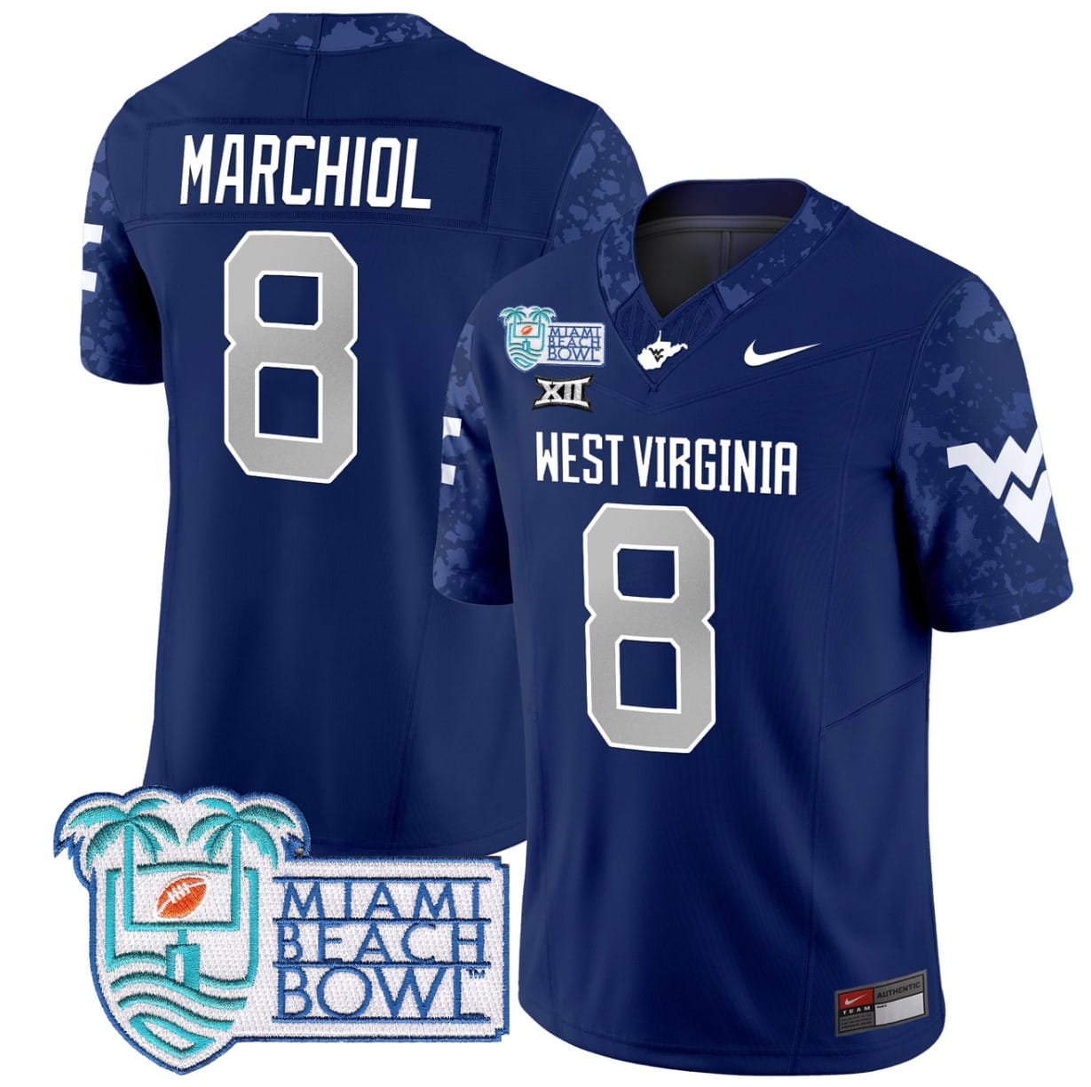 Nicco Marchiol Jersey #8 West Virginia Mountaineers 2025 Miami Beach Bowl Alternate Football Stitched - Image 4