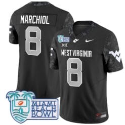 Alternative view of Nicco Marchiol Jersey #8 West Virginia Mountaineers 2025 Miami Beach Bowl Alternate Football Stitched