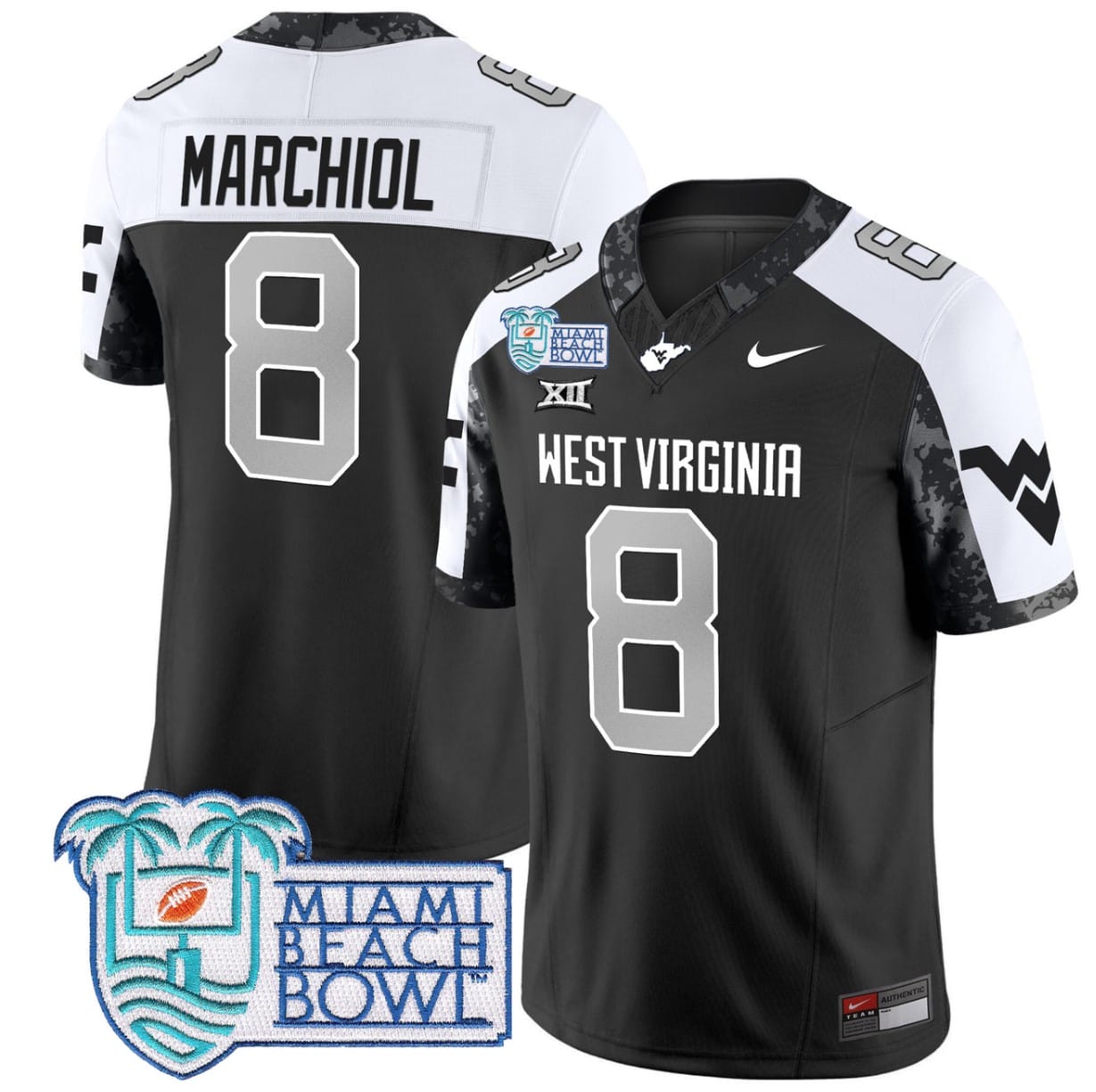 Nicco Marchiol Jersey #8 West Virginia Mountaineers 2025 Miami Beach Bowl Alternate Football Stitched
