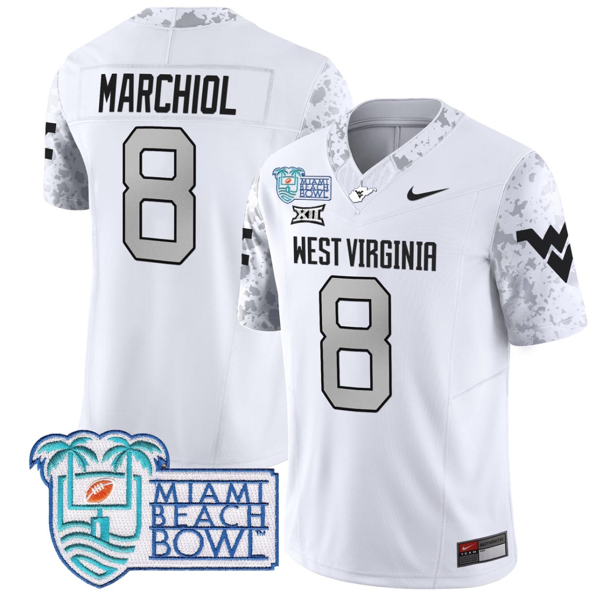 Nicco Marchiol Jersey #8 West Virginia Mountaineers 2025 Miami Beach Bowl Alternate Football Stitched - Image 3