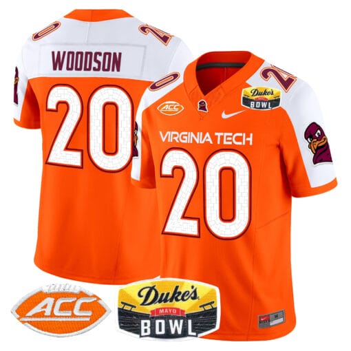 Caleb Woodson Jersey #20 Virginia Tech Hokies 2025 Duke’s Mayo Bowl Patch Vapor Stitched Football - Image 3