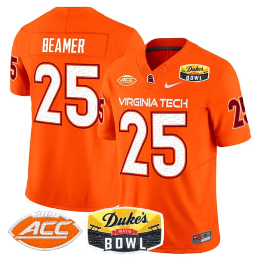 Frank Beamer Jersey #25 Virginia Tech Hokies 2025 Duke’s Mayo Bowl Patch Vapor Stitched Football - Image 3