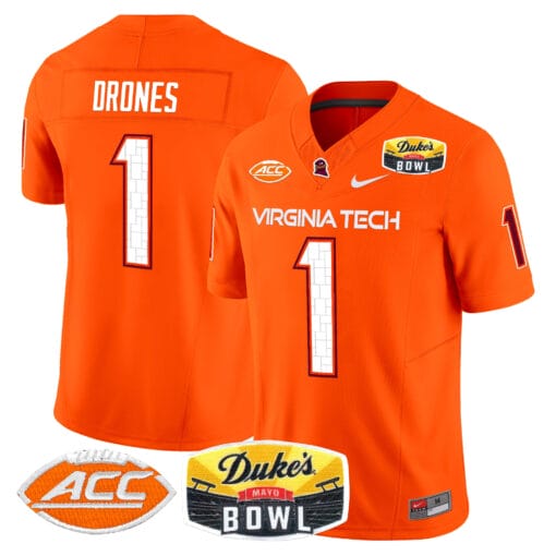 Kyron Drones Jersey #1 Virginia Tech Hokies 2025 Duke’s Mayo Bowl Patch Vapor Stitched Football - Image 3