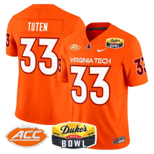 Bhayshul Tuten Jersey #33 Virginia Tech Hokies 2025 Duke’s Mayo Bowl Patch Vapor Stitched Football - Image 3