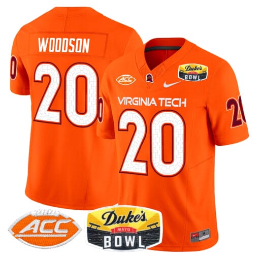 Caleb Woodson Jersey #20 Virginia Tech Hokies 2025 Duke’s Mayo Bowl Patch Vapor Stitched Football - Image 4