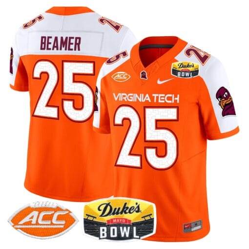 Frank Beamer Jersey #25 Virginia Tech Hokies 2025 Duke’s Mayo Bowl Patch Vapor Stitched Football - Image 4