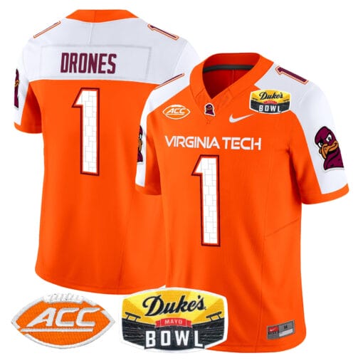 Kyron Drones Jersey #1 Virginia Tech Hokies 2025 Duke’s Mayo Bowl Patch Vapor Stitched Football - Image 4