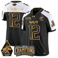 Roger Staubach Jersey #12 Navy Midshipmen Commander-in-chief's Trophy Stitched Football