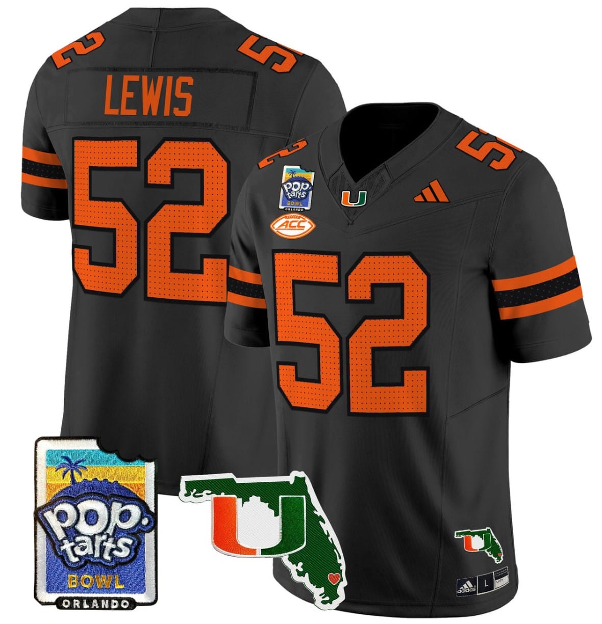 Ray Lewis Jersey #52 Miami Hurricanes 2025 PopTarts Bowl Patch Football Stitched