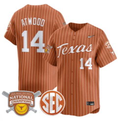 Reese Atwood Jersey #14 Texas Longhorns 2025 National Champions Stitched Baseball