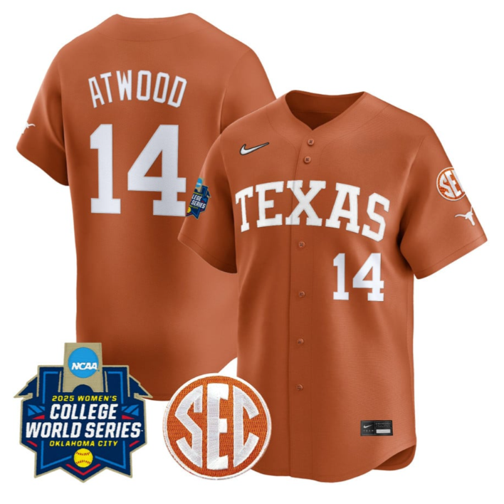 Reese Atwood Jersey #14 Texas Longhorns 2025 World Series Stitched Baseball - Image 4