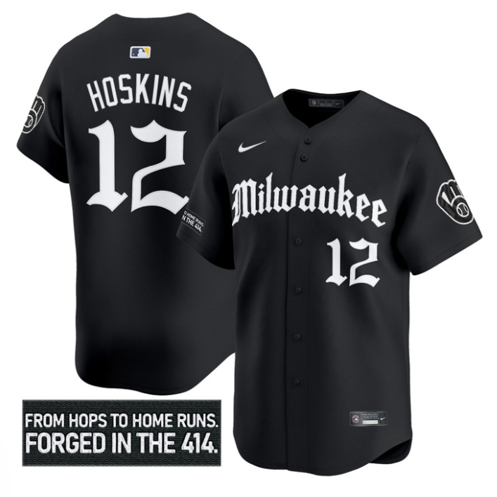 Rhys Hoskins Jersey #12 Milwaukee Brewers Gothic 414 Shadows Edition Alternate Stitched Baseball - Image 2