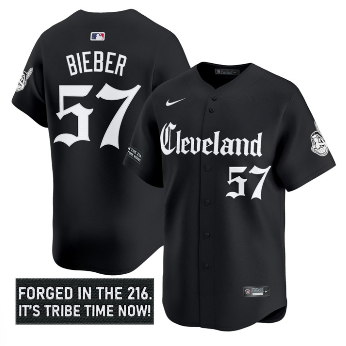 Shane Bieber Jersey #57 Cleveland Indians Gothic Iron Edition Alternate Stitched Baseball - Image 2