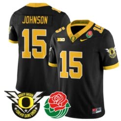 Tez Johnson Jersey #15 Oregon Ducks 2024 Mighty Rose Bowl Patch Football Stitched