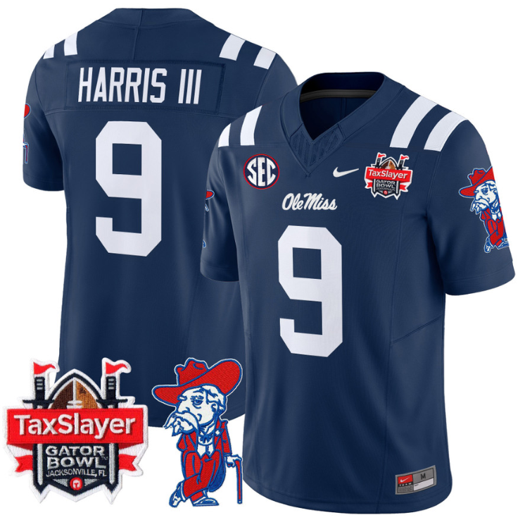Tre Harris Jersey #9 Ole Miss Rebels 2025 Gator Bowl Patch Stitched Football - Image 6