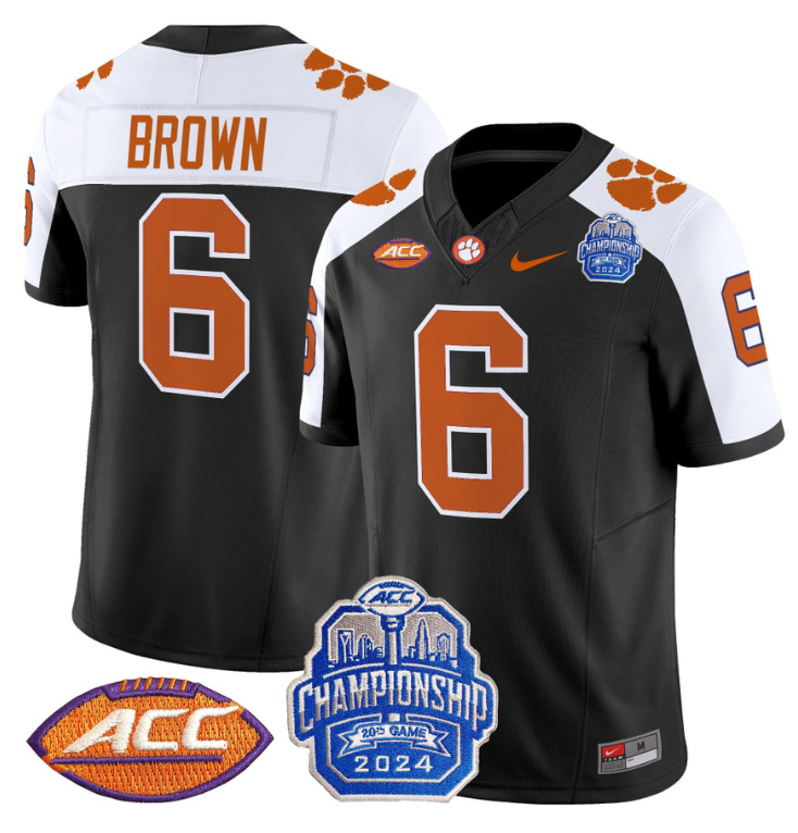 Tyler Brown Jersey #6 Clemson Tigers 2024 ACC Championship Patch Stitched Football