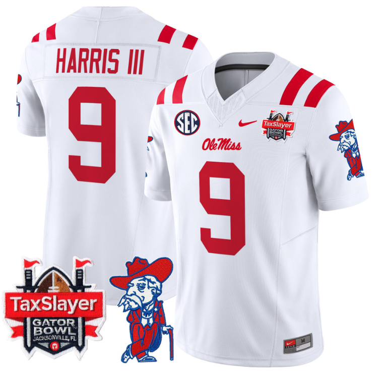 Tre Harris Jersey #9 Ole Miss Rebels 2025 Gator Bowl Patch Stitched Football - Image 2