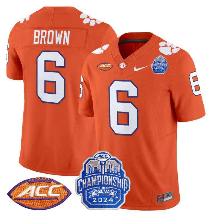 Tyler Brown Jersey #6 Clemson Tigers 2024 ACC Championship Patch Stitched Football - Image 4