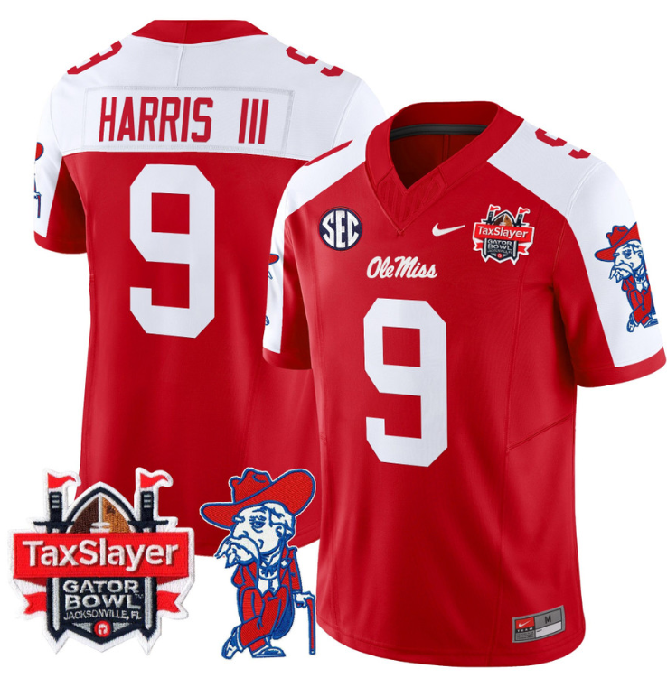 Tre Harris Jersey #9 Ole Miss Rebels 2024 Gator Bowl Patch Stitched Football - Image 4
