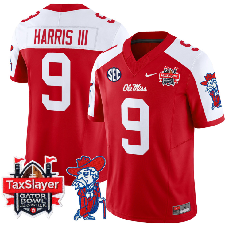 Tre Harris Jersey #9 Ole Miss Rebels 2025 Gator Bowl Patch Stitched Football - Image 4