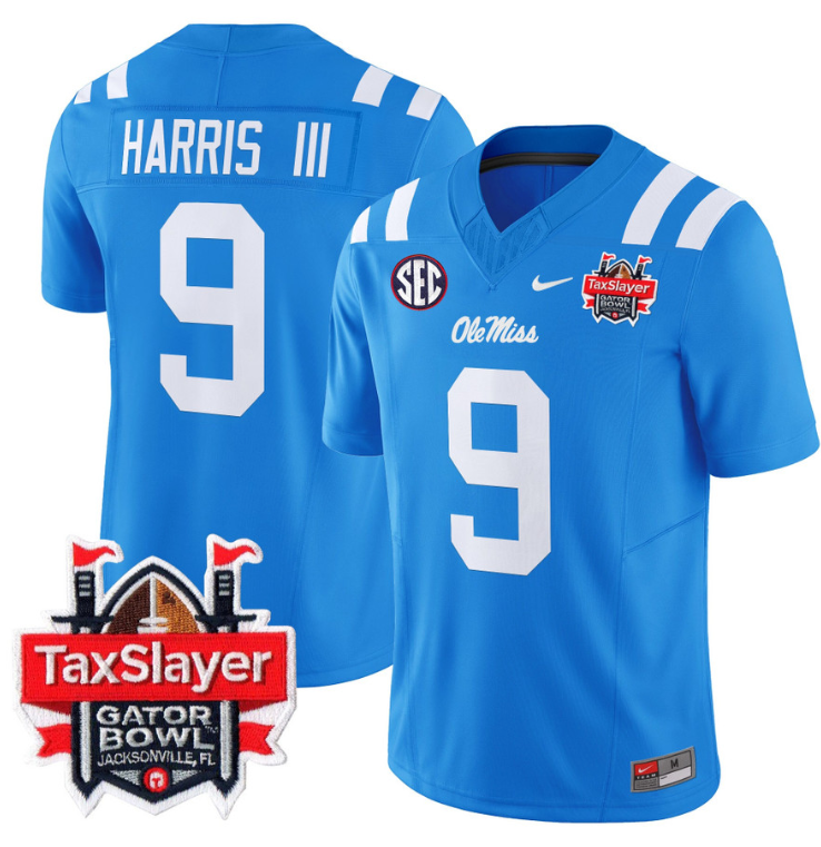 Tre Harris Jersey #9 Ole Miss Rebels 2024 Gator Bowl Patch Stitched Football - Image 5