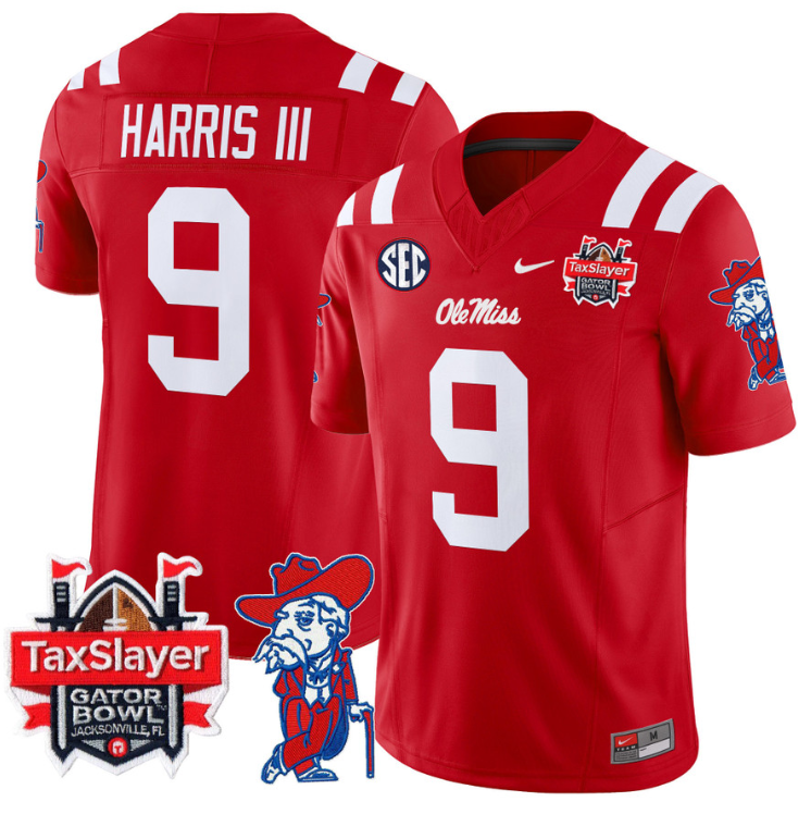Tre Harris Jersey #9 Ole Miss Rebels 2025 Gator Bowl Patch Stitched Football - Image 3