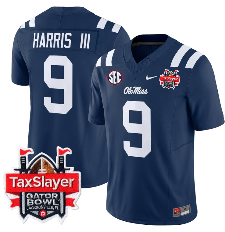 Tre Harris Jersey #9 Ole Miss Rebels 2024 Gator Bowl Patch Stitched Football - Image 6