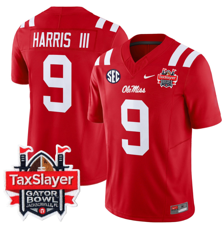 Tre Harris Jersey #9 Ole Miss Rebels 2024 Gator Bowl Patch Stitched Football - Image 3