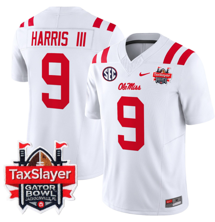 Tre Harris Jersey #9 Ole Miss Rebels 2024 Gator Bowl Patch Stitched Football - Image 2
