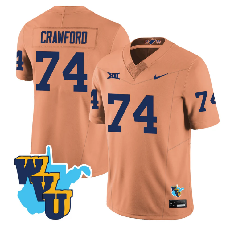 TyKieast Crawford Jersey #74 West Virginia Mountaineers 1965-2025 Throwback Football Stitched