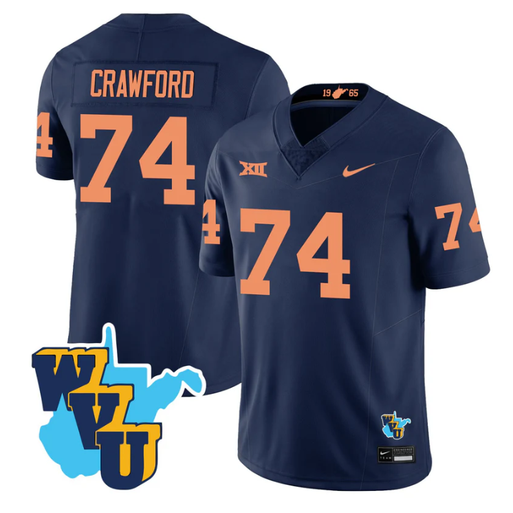TyKieast Crawford Jersey #74 West Virginia Mountaineers 1965-2025 Throwback Football Stitched - Image 3