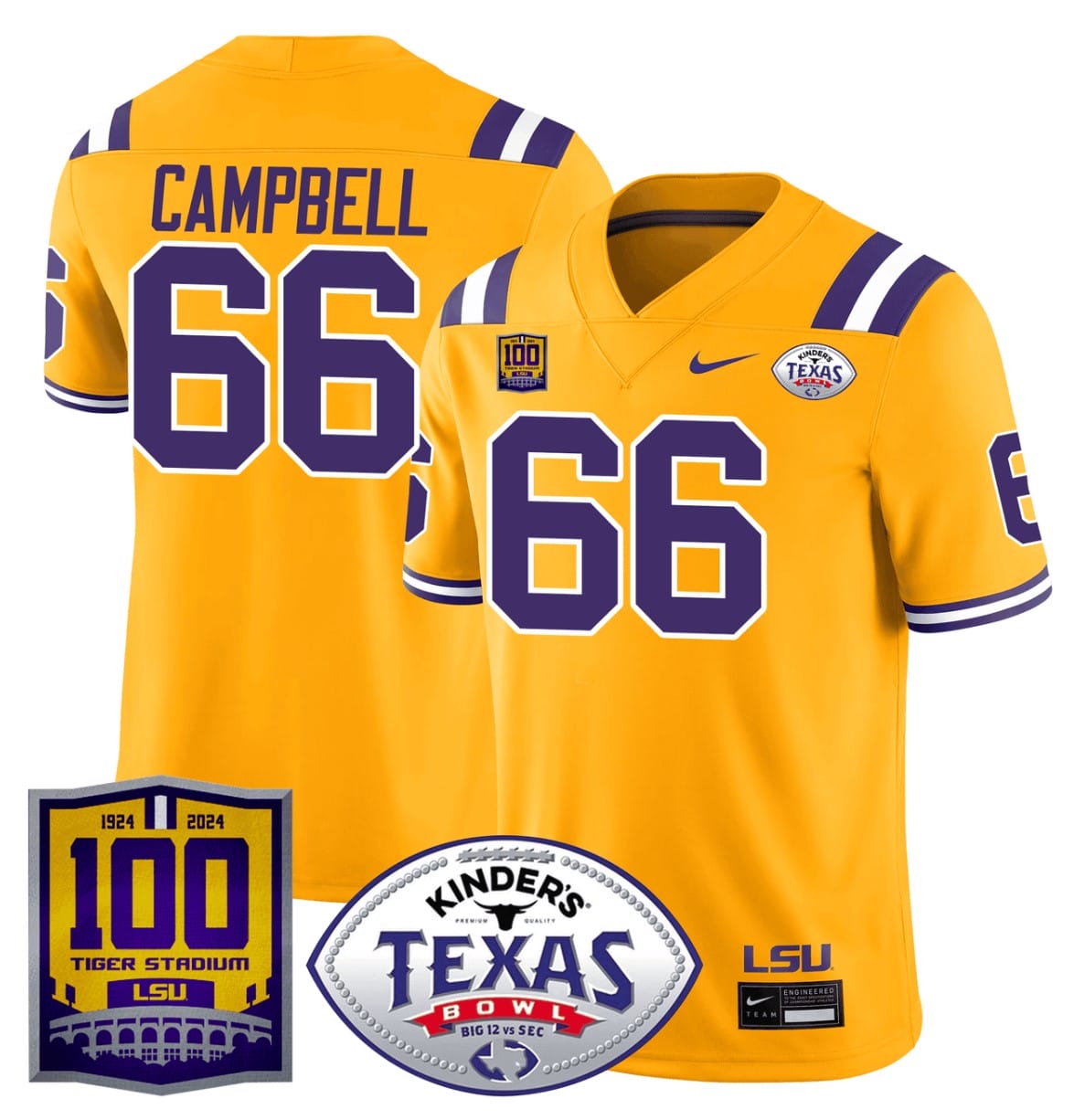 Will Campbell Jersey #66 LSU Tigers Texas Bowl Patch Stitched Football