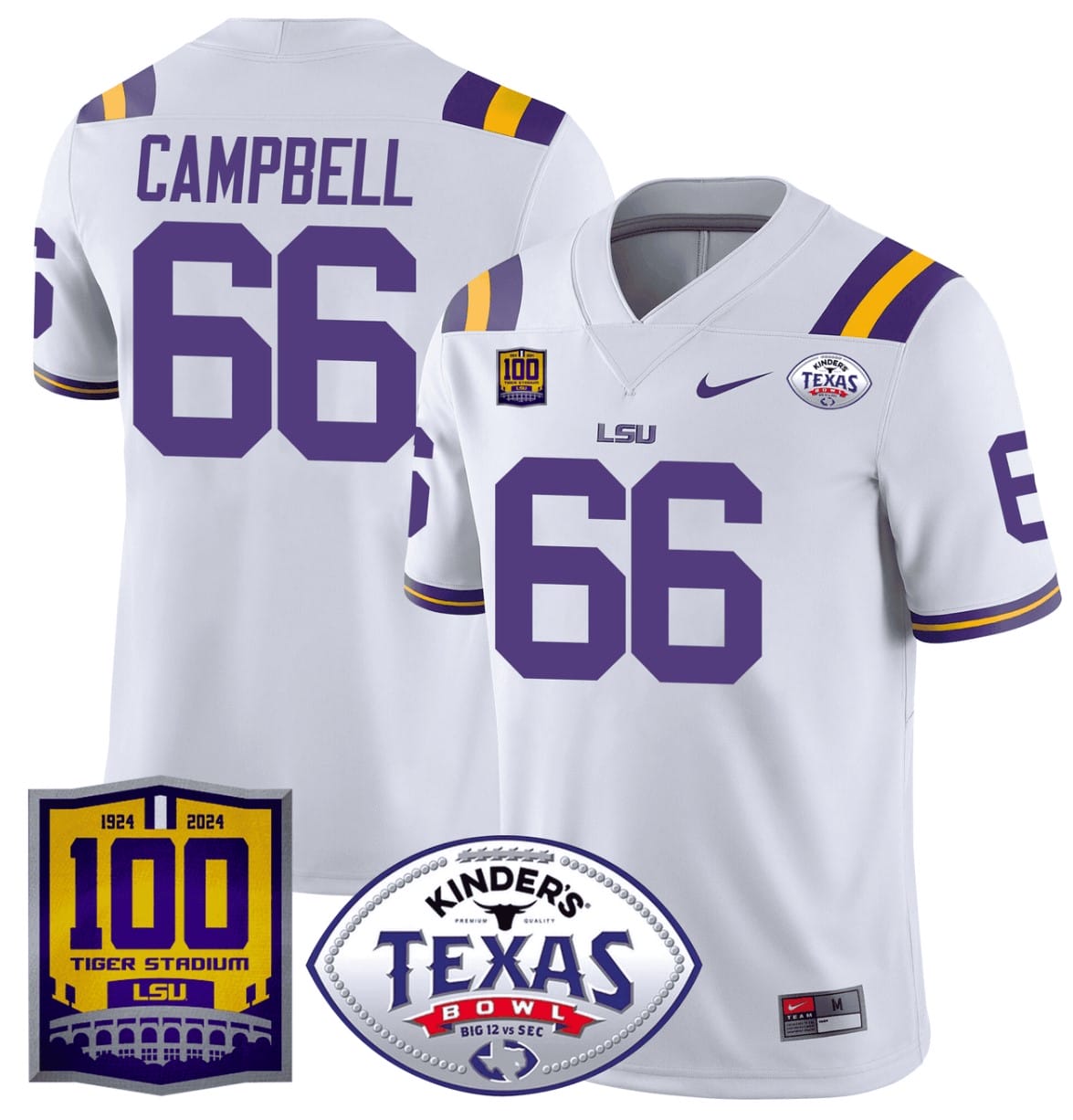 Will Campbell Jersey #66 LSU Tigers Texas Bowl Patch Stitched Football - Image 3