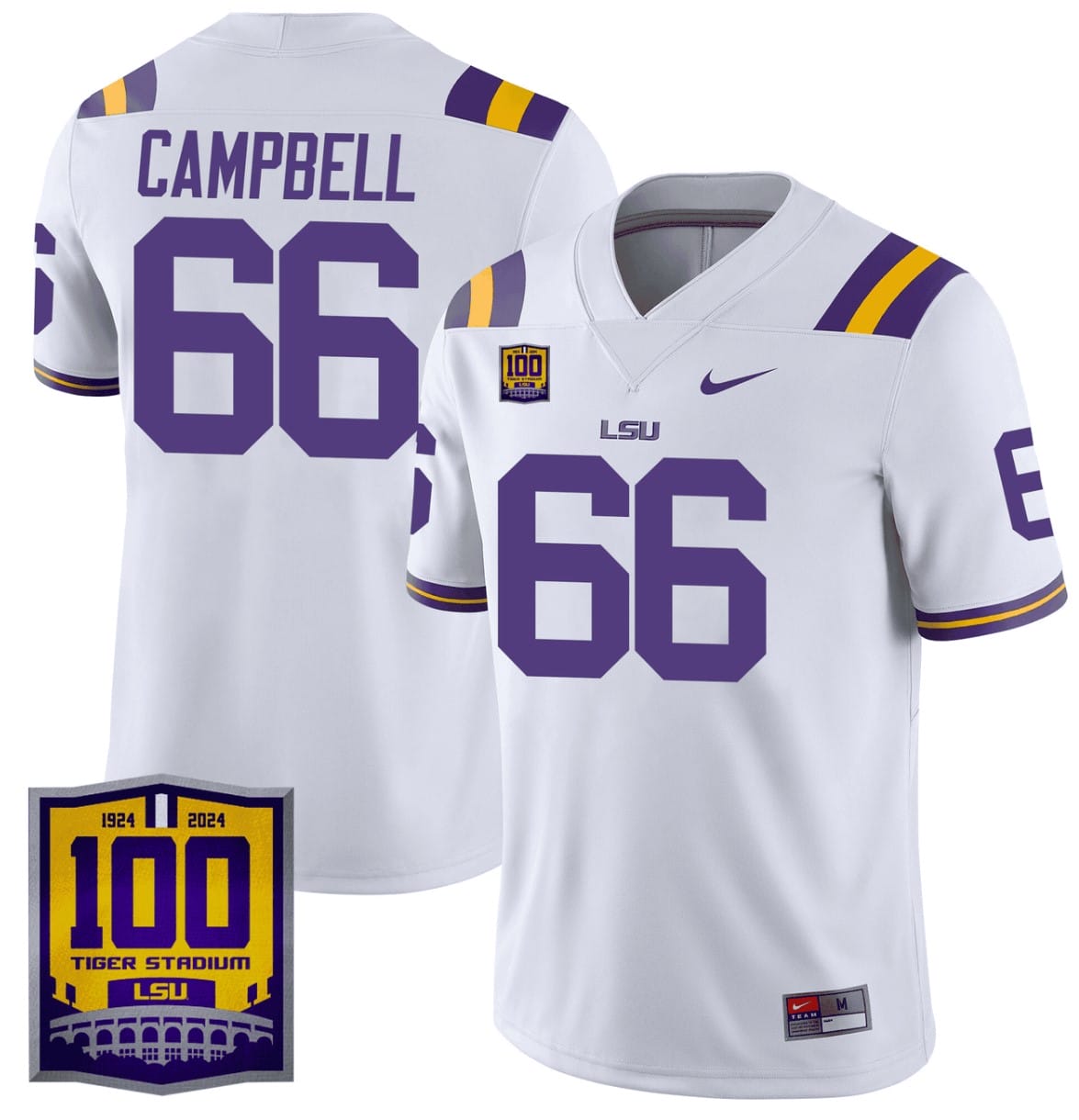 Will Campbell Jersey #66 LSU Tigers 100 Years of Tiger Stadium Patch Stitched Football - Image 2
