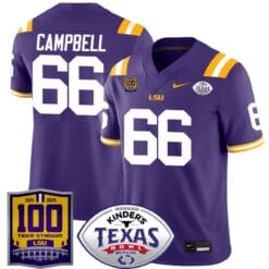 Alternative view of Will Campbell Jersey #66 LSU Tigers Texas Bowl Patch Stitched Football