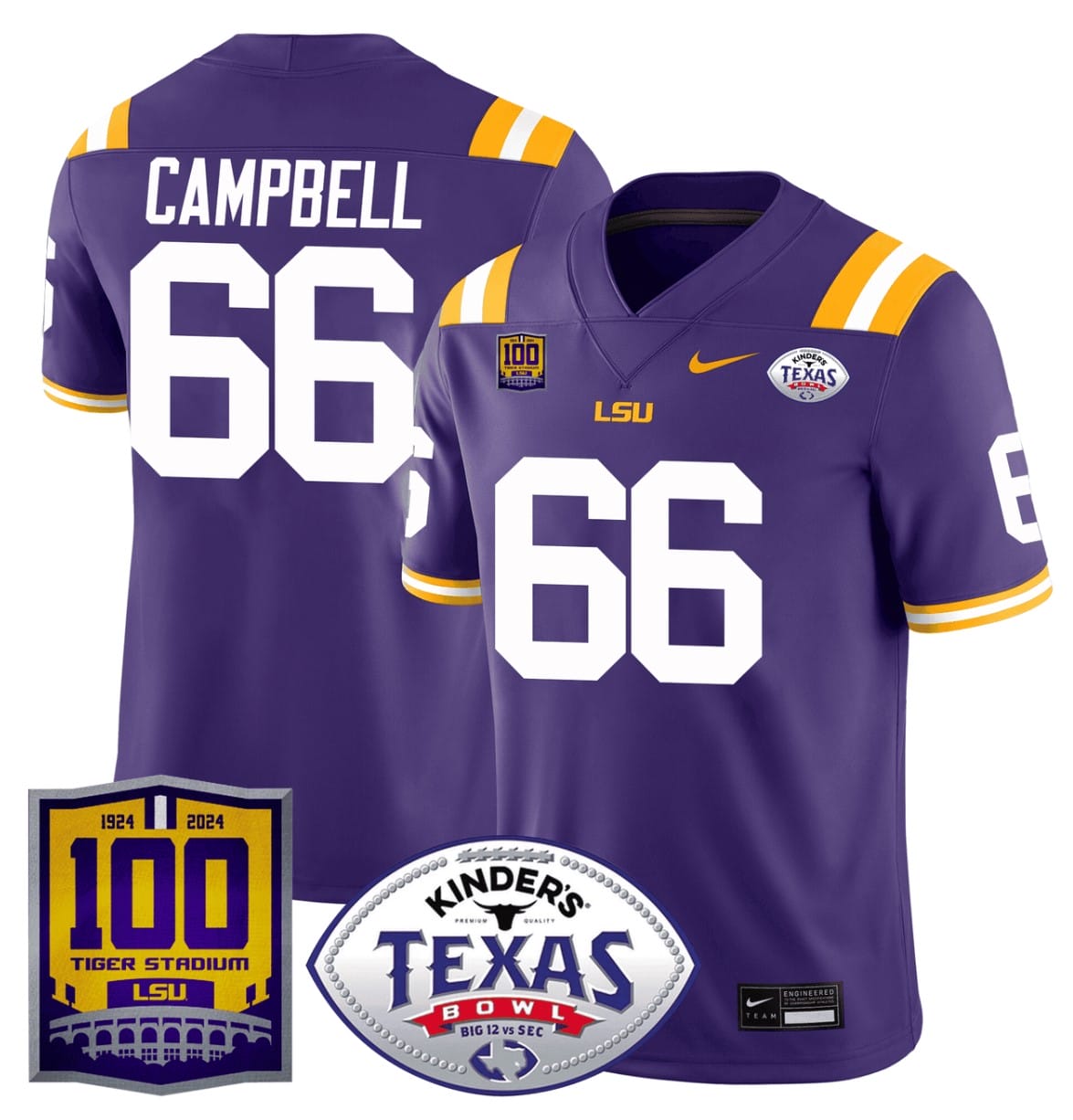 Will Campbell Jersey #66 LSU Tigers Texas Bowl Patch Stitched Football - Image 2