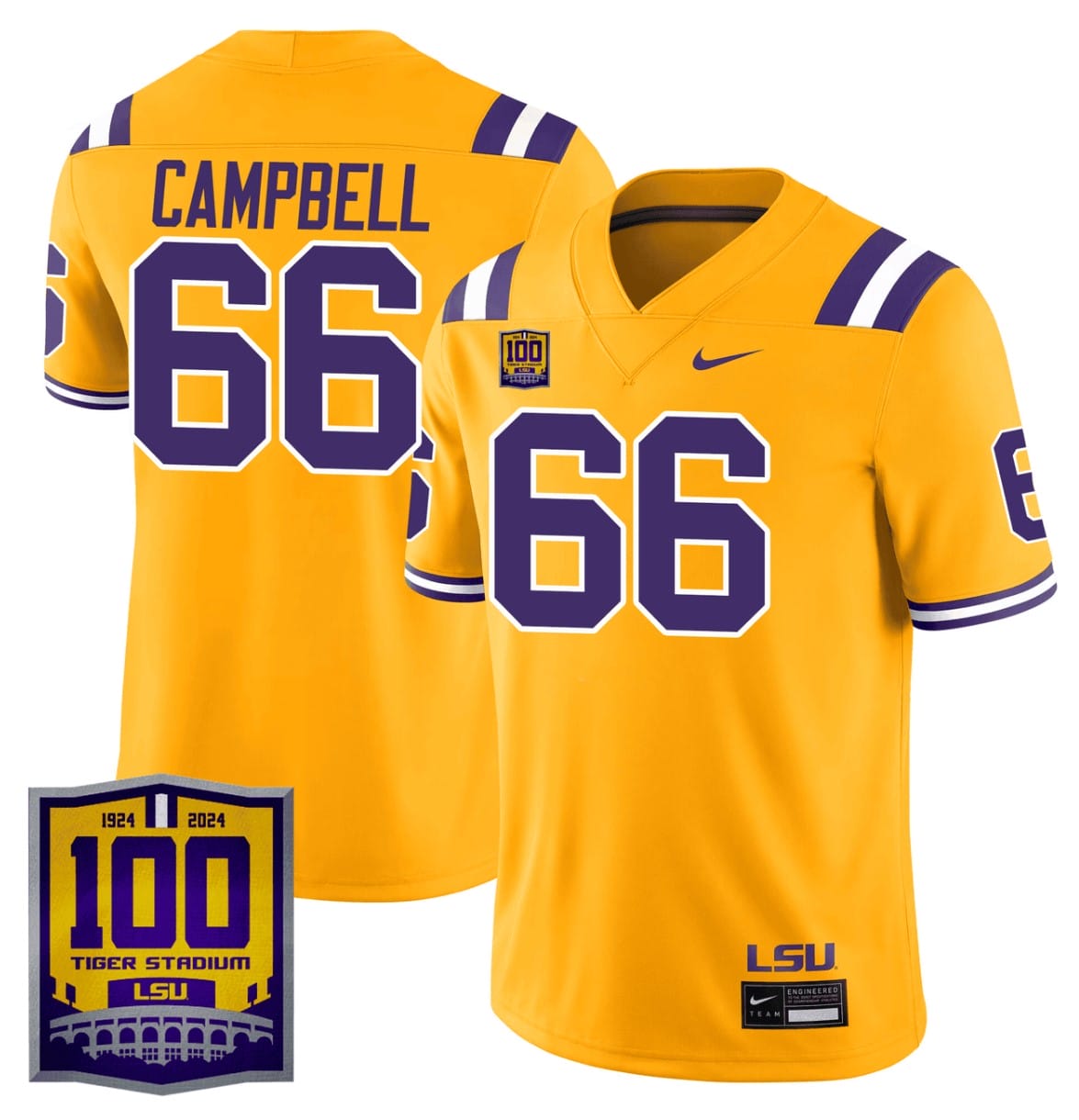 Will Campbell Jersey #66 LSU Tigers 100 Years of Tiger Stadium Patch Stitched Football