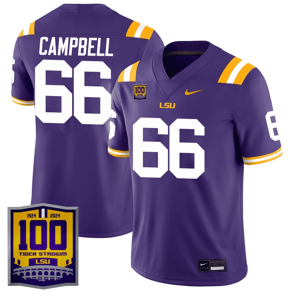 Will Campbell Jersey #66 LSU Tigers 100 Years of Tiger Stadium Patch Stitched Football - Image 3