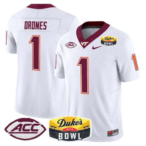 Kyron Drones Jersey #1 Virginia Tech Hokies 2025 Duke’s Mayo Bowl Patch Vapor Stitched Football - Image 2