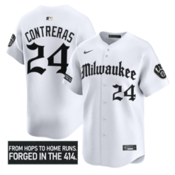 Alternative view of William Contreras Jersey #24 Milwaukee Brewers Gothic 414 Shadows Edition Stitched Baseball